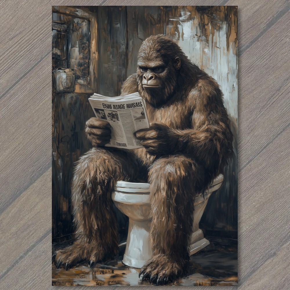 STICKER Funny Bigfoot Sasquatch Newspaper Outhouse Cabin Woods Cryptid Humor