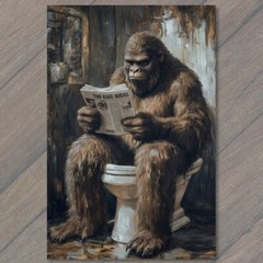 STICKER Funny Bigfoot Sasquatch Newspaper Outhouse Cabin Woods Cryptid Humor
