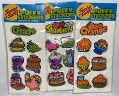 Vtg Puffy Scratch & Sniff Scented Sticker Pack Gordy International Grape Orange