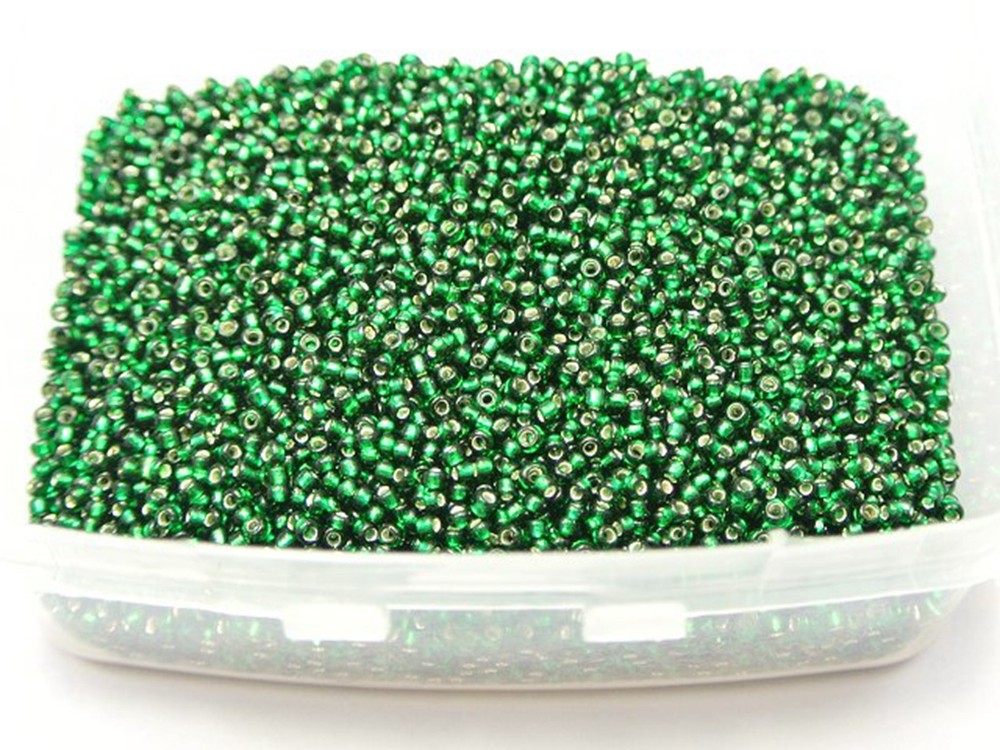 10000 Glass Small Beads silver lined Green 1.5mm (12/0) Mini Beads+ Storage Box
