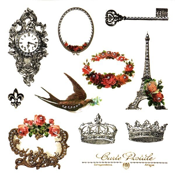 Glitz Design, French Kiss, Transparent Stickers, Glitzers, Vintage Crowns, Clock