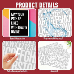 10 Sheets Smal Letter Stickers – 1+2 Inch White Vinyl Self Adhesive Alphabet Num