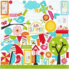 Echo Park, Hello Summer, Element Stickers, Die-Cut Embellishments, Card Fronts
