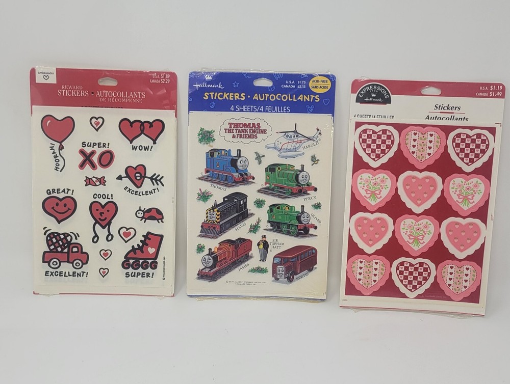 3 Vintage Hallmark Stickers 1990s Made In The USA Thomas & Friends Hearts Reward