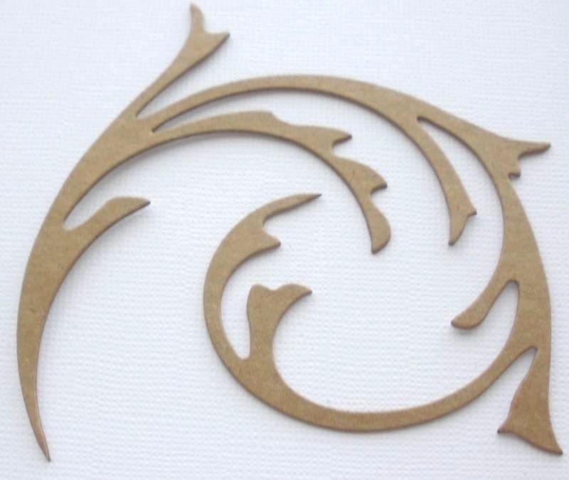 {3} *ELEGANT ROUND FLOURISH* Bare Unfinished Chipboard Die Cuts – 3 1/2″