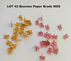 Lot Of 42 Mix Mini Bunnies Paper Brads Yellow and Pink Pastel 6x8mm Paper Crafts