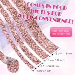 4 Widths Rose Gold 2mm Rhinestone Crystal Diamond DIY Decor Strip Sticker Decal