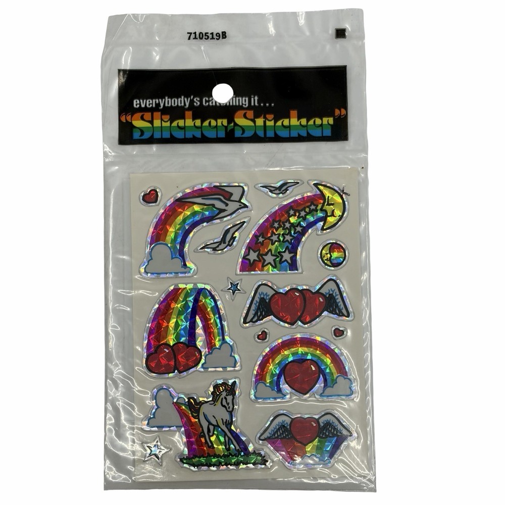 Sticker-Sticker Unicorn Prism Holo Rainbow Foil Decal Sheet Vintage 80s New