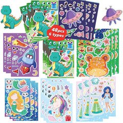 48 Sheets Make a Face Stickers for Kids – Animal Stickers with Unicorns and Dino