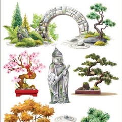 Violette Stickers – 1 Bonsai Plants Sticker Sheet – Asian Garden – Scrapbooks