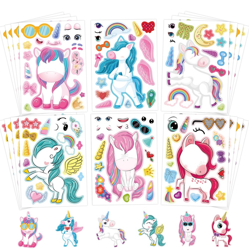 24 Sheets Make Your Own Unicorns Sticker, Unicorns Party Favors Face Stickers…