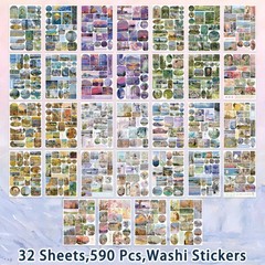 JUNKJWBZ 32 Sheets Vintage Oil Painting Stickers & 20 Liberty Atelier
