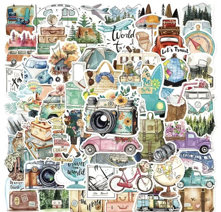 10pcs Traveling Adventure Stickers- Scrapbook, Journal, DIY Crafts & Card Making