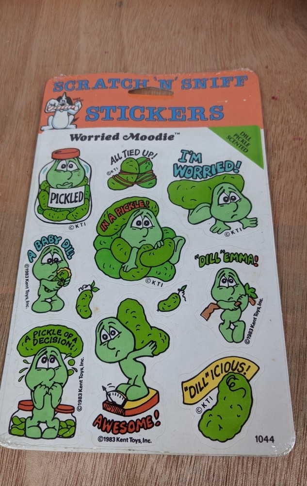 Vintage Worried Moodie Scratch And Sniff Stickers Dill Pickle Scented 1983 New