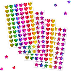 1710 Holographic Star and Heart Stickers 0.6″, Self-Adhesive for Kids Rewards…