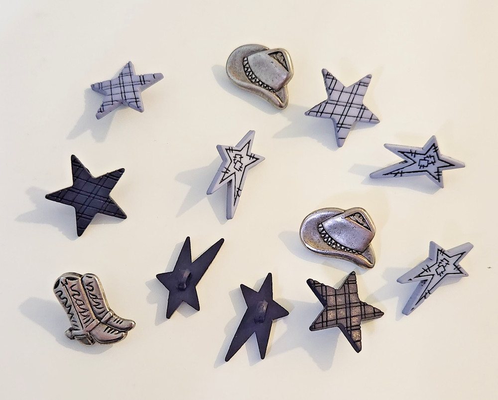 UNUSED Decorative Buttons COWBOY WESTERN BOOTS STARS HAT Crafts Sewing Scrapbook