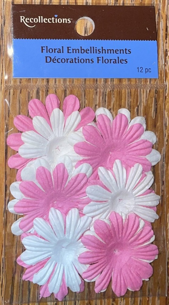 Recollections Pink & White 12pc Floral Flowers Scrapbook Or Card Embellishments