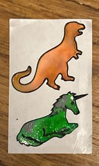 Vintage Oilies Liquid Crystal Changing Dino / Unicorn Stickers 80s/90s Touch Me