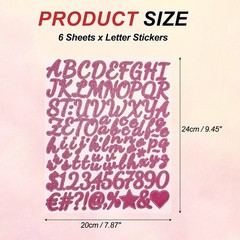 576Pcs 1″ Glitter Letter Stickers, 6Sheets Number Stickers, Rose Red
