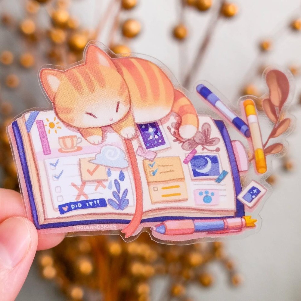 Kitten’s Journal Sticker – Sleeping Cat – Transparent Waterproof Vinyl