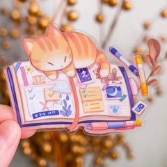 Kitten’s Journal Sticker – Sleeping Cat – Transparent Waterproof Vinyl