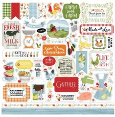 (1) 12×12 Sheet Carta Bella Paper FARMHOUSE LIVING Scrapbook Element Stickers