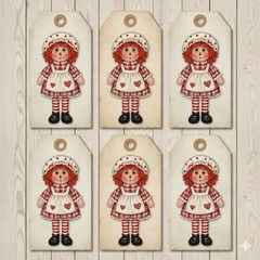 Set Of 12 Raggedy Ann Tags Junk Journal Scrapbook