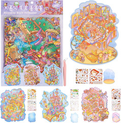 20 Sets 3D Sticker Scene Book – DIY Horror Adventure House & Kawaii Mini Sticker