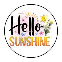HELLO SUNSHINE STICKERS ENVELOPE SEALS LABELS 1.5″ ROUND (30) FLORAL FLOWERS