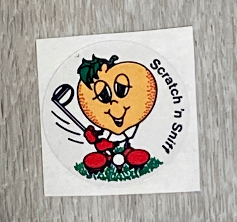 Vintage 3M Peach Murple Character Scratch ‘n Sniff Sticker. Matte