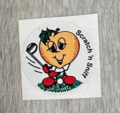 Vintage 3M Peach Murple Character Scratch ‘n Sniff Sticker. Matte