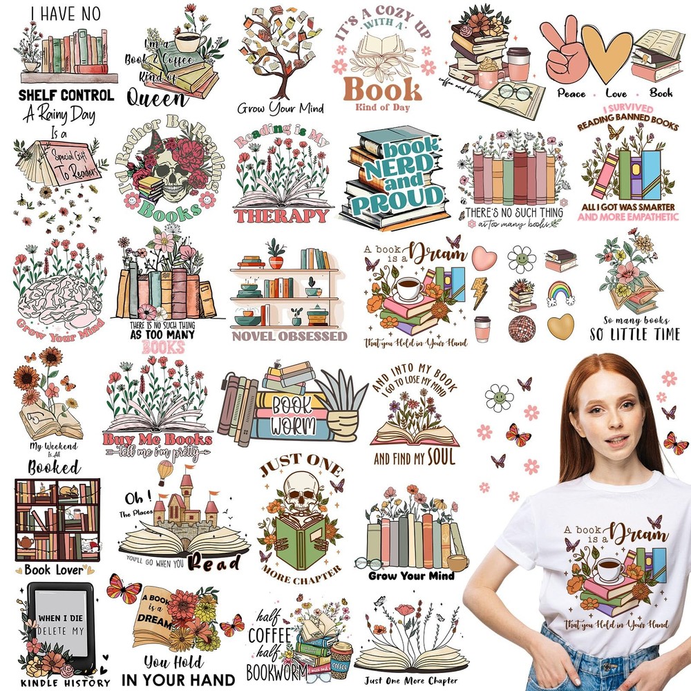 Yuntau 30 Pcs Book Lover Iron on 10.63 inches x inches, muticolor