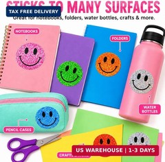 1000 PCS Glitter Smiley Face Stickers for Kids – 1 Inch Round Holographic Happy