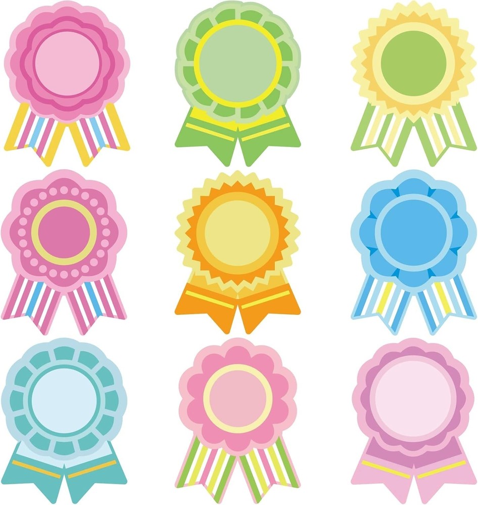 54 Pieces Ribbon Awards Cutouts Blank Make Your Own Place 9 Colors Sport