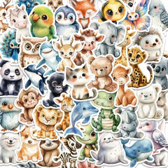 50 pcs Animals Cute Creative PVC Stickers, Cartoon Patterned, Self-Adhesive