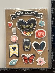 13 3D Embellishment Stickers Best Friend Theme With Heart BUTTERFLY FLOWER