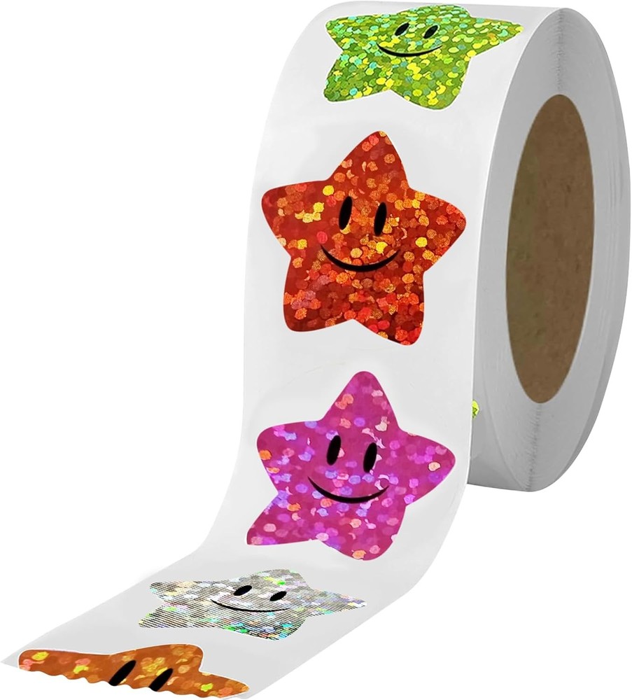 700pcs Smiley Face Star Stickers 1″ Sparkly Foil, Kids Reward & Classroom Use