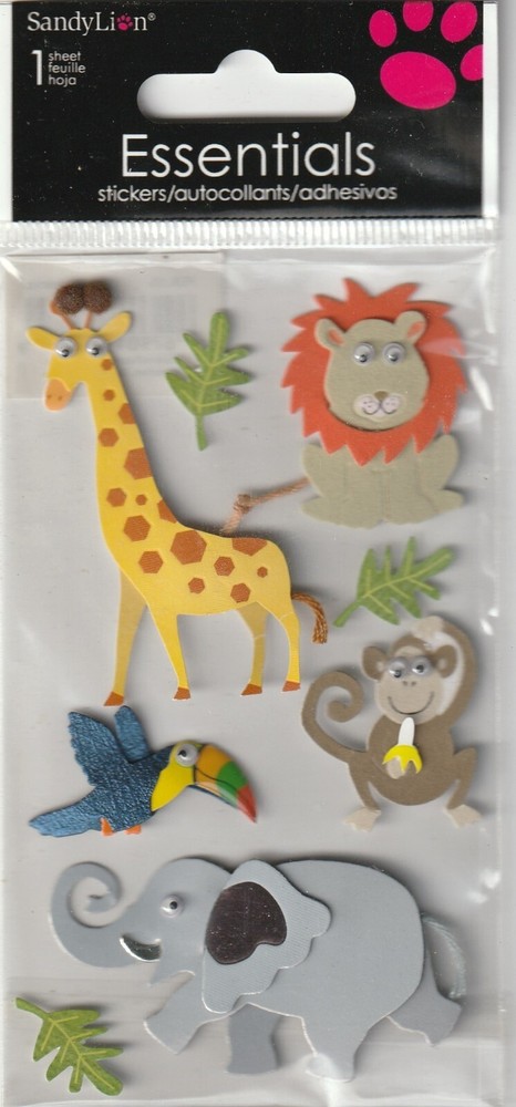 RARE! Sandylion Essentials 3D Stickers ZOO ANIMALS Theme 23427 FAST FREE ship!