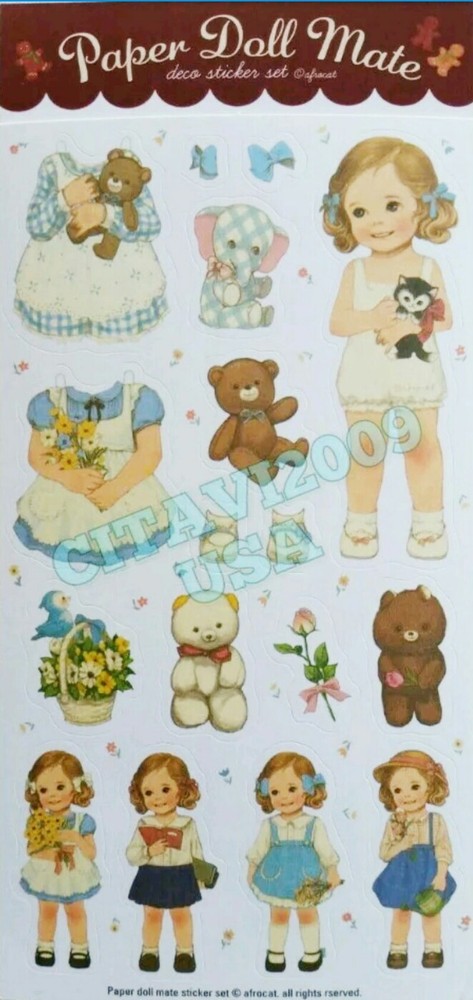 NEW! AFROCAT PAPER DOLL MATE DECO STICKER SET 6 PCS. BOY GIRL DOLL STICKERS USA