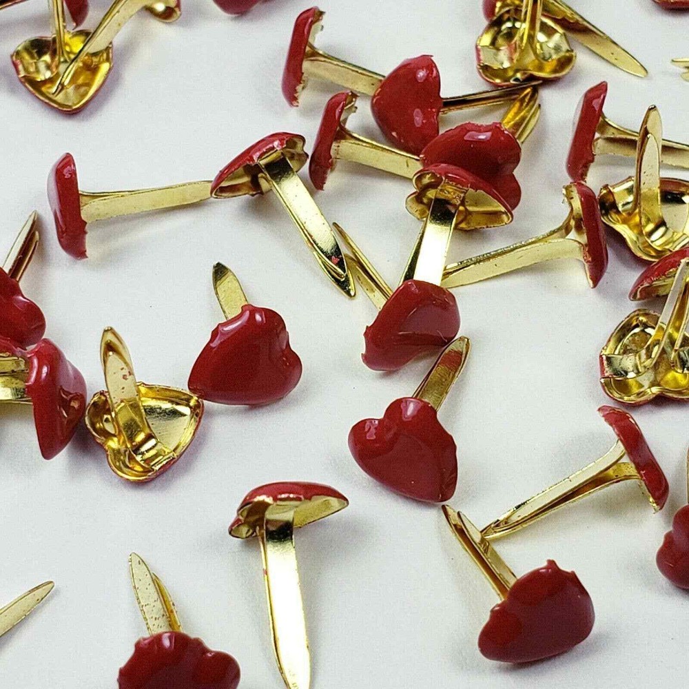 50 Mini Red Heart Brads Hearts Valentine’s Day Cards Paper Crafts Scrapbooking