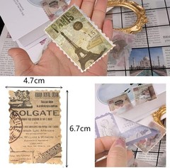 60pcs Vintage Postage Stamp Stickers, Aesthetic Modern Deco Paper Sticker for Sc