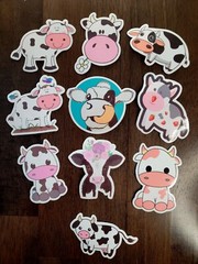 STICKERS x 10 Happy Cow Face Standing Sitting Strawberry Baby Flower JH23
