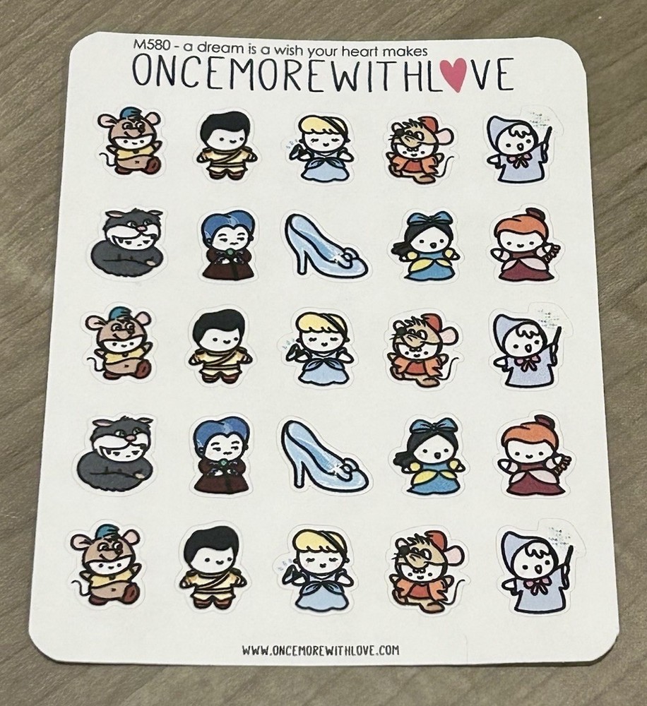 NEW Once More With Love ❤️ Cinderella Sticker Sheet OMWL Disney Stickers