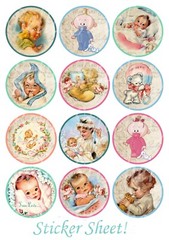 Set of 12 Vintage Retro Baby Circle Collage Ephemera STICKERS – Just Cut & Use!