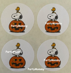 SNOOPY HALLOWEEN STICKERS, ENVELOPE SEALS, LABELS, 1.5″, (30) ROUND, TAGS AUTUMN
