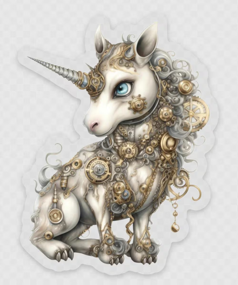 Steampunk Unicorn Sticker | Mechanical Vinyl Sticker | Fantasy