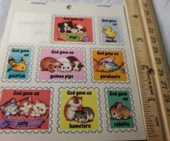 Vtg Stickers God Gave Us Animals Kittens Puppies Duck Sticker Pack 6 Sheets 1998