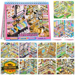 J.WMEET 10Pcs Big Size 3D Scene Book Stickers Multicolor