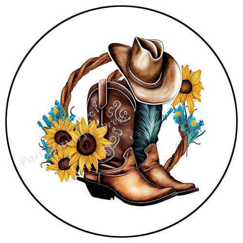 WESTERN COWBOY BOOTS HAT SUNFLOWERS ENVELOPE SEALS LABELS PARTY FAVORS STICKERS