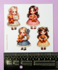 Vintage Little Girls & Teddy Bears Sticker Sheet